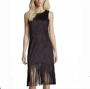 NWT Romeo & Juliet Couture Black Fringe Faux Suede Midi Dress Size XS